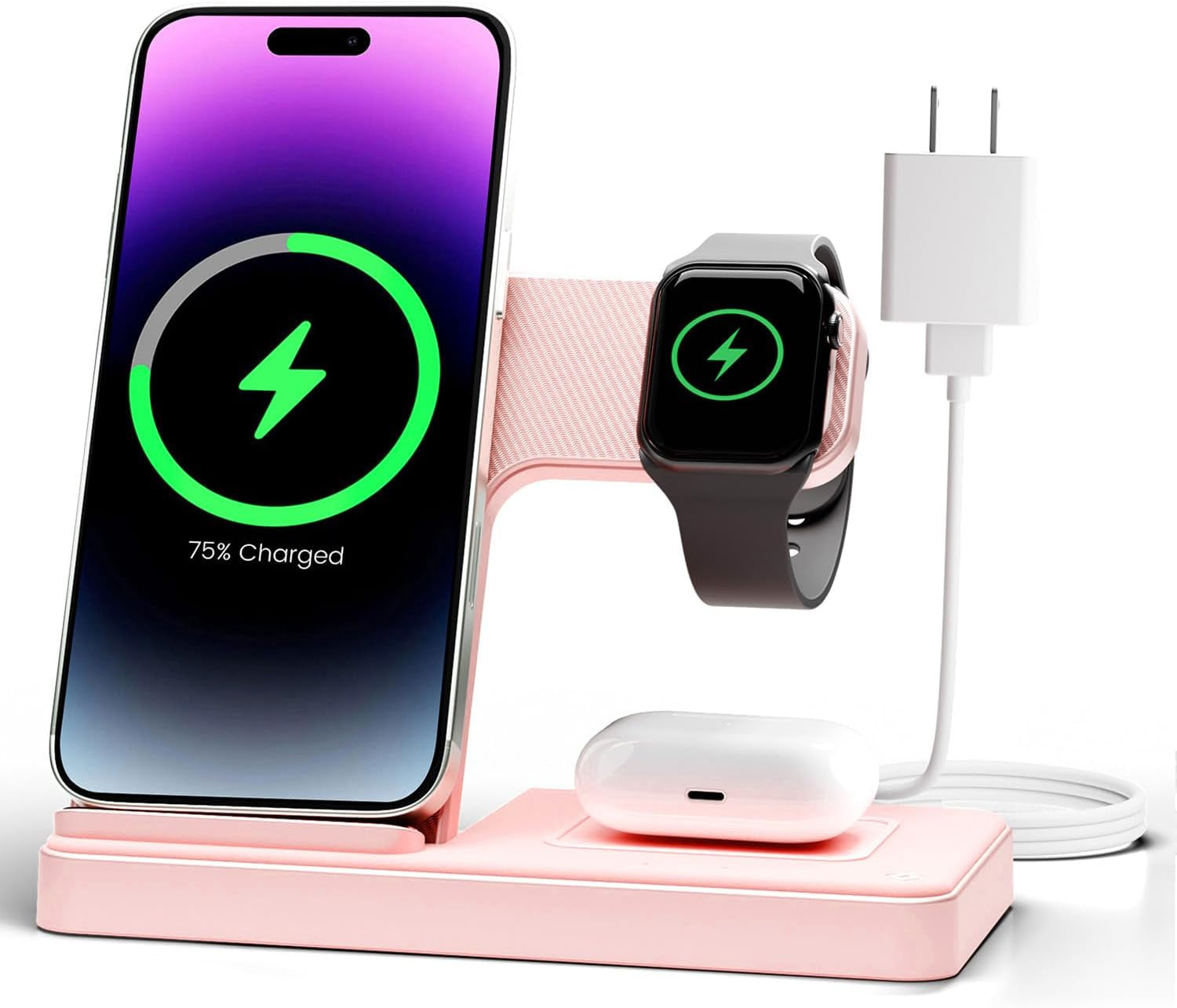 Wireless Charger Iphone Charging Station: 3 in 1 Charger Stand Multiple Devices for Apple - Iphone 17 16E 16 15 14 Pro Max 13 12 11 - Watch 11 10 9 8 7 6 5 4 3 2 SE and Ultra Series - Airpods 4 3 Pro