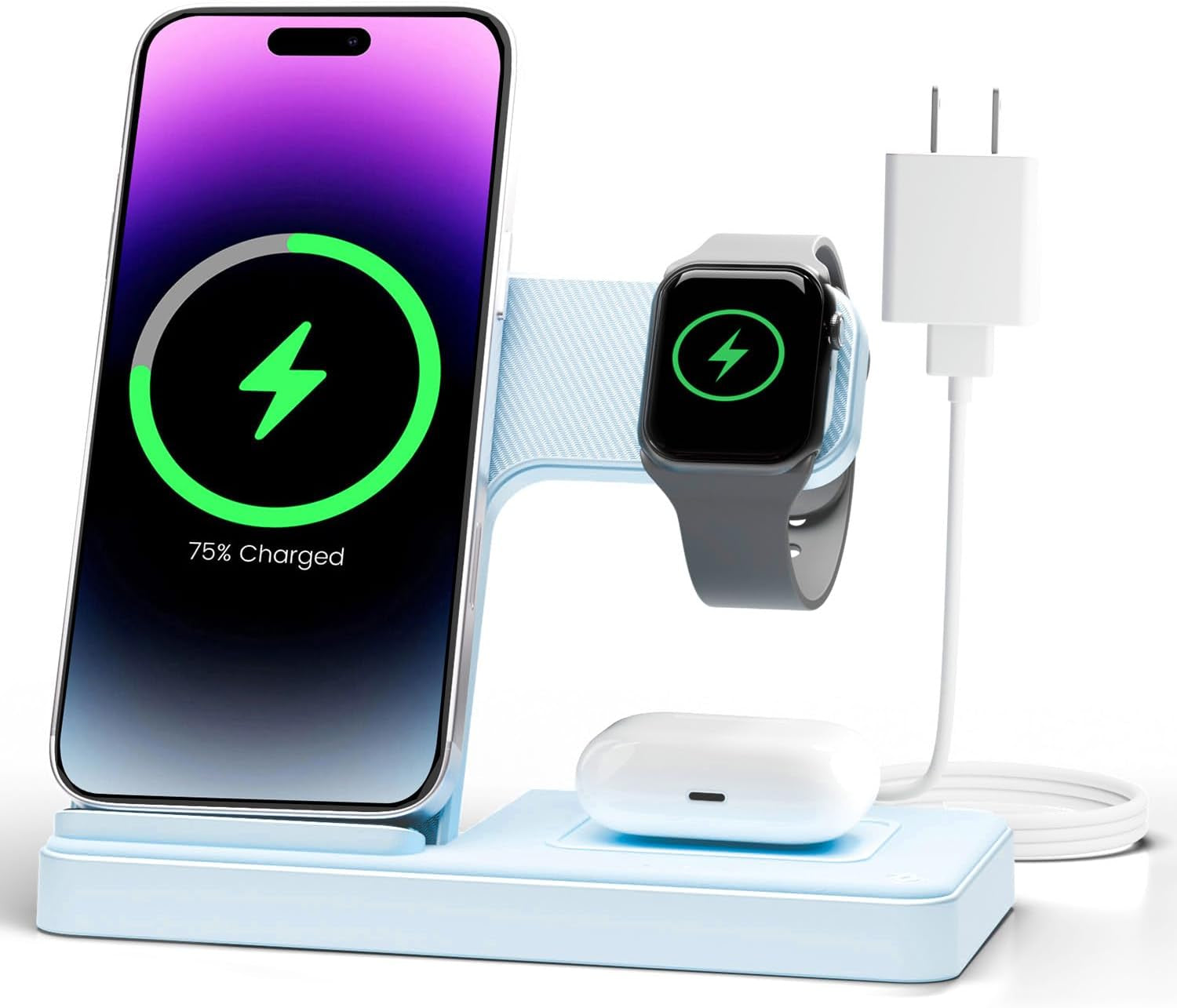 Wireless Charger Iphone Charging Station: 3 in 1 Charger Stand Multiple Devices for Apple - Iphone 17 16E 16 15 14 Pro Max 13 12 11 - Watch 11 10 9 8 7 6 5 4 3 2 SE and Ultra Series - Airpods 4 3 Pro