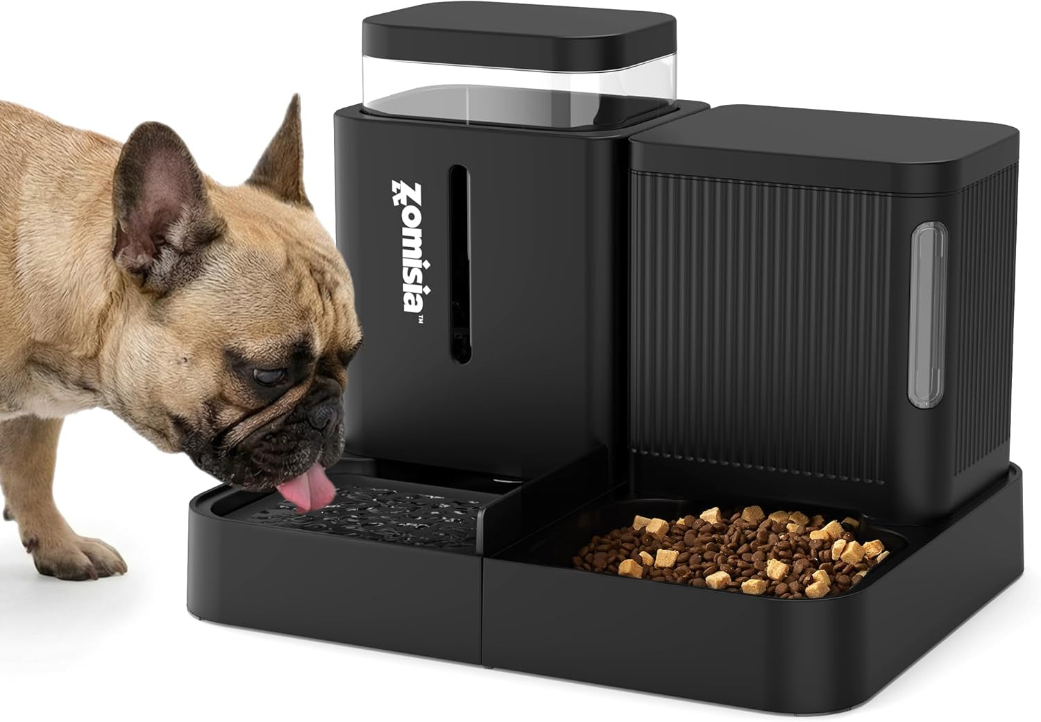 ZOMISIA Automatic Cat Feeder and Water Dispenser Set, 2 in 1 Gravity Cat Food Dispenser with 180 Degree Rotatable, Pet Self Feeding Large Capacity for Small Dogs Puppy Kitten, Black, 0.8 Gallon X 2