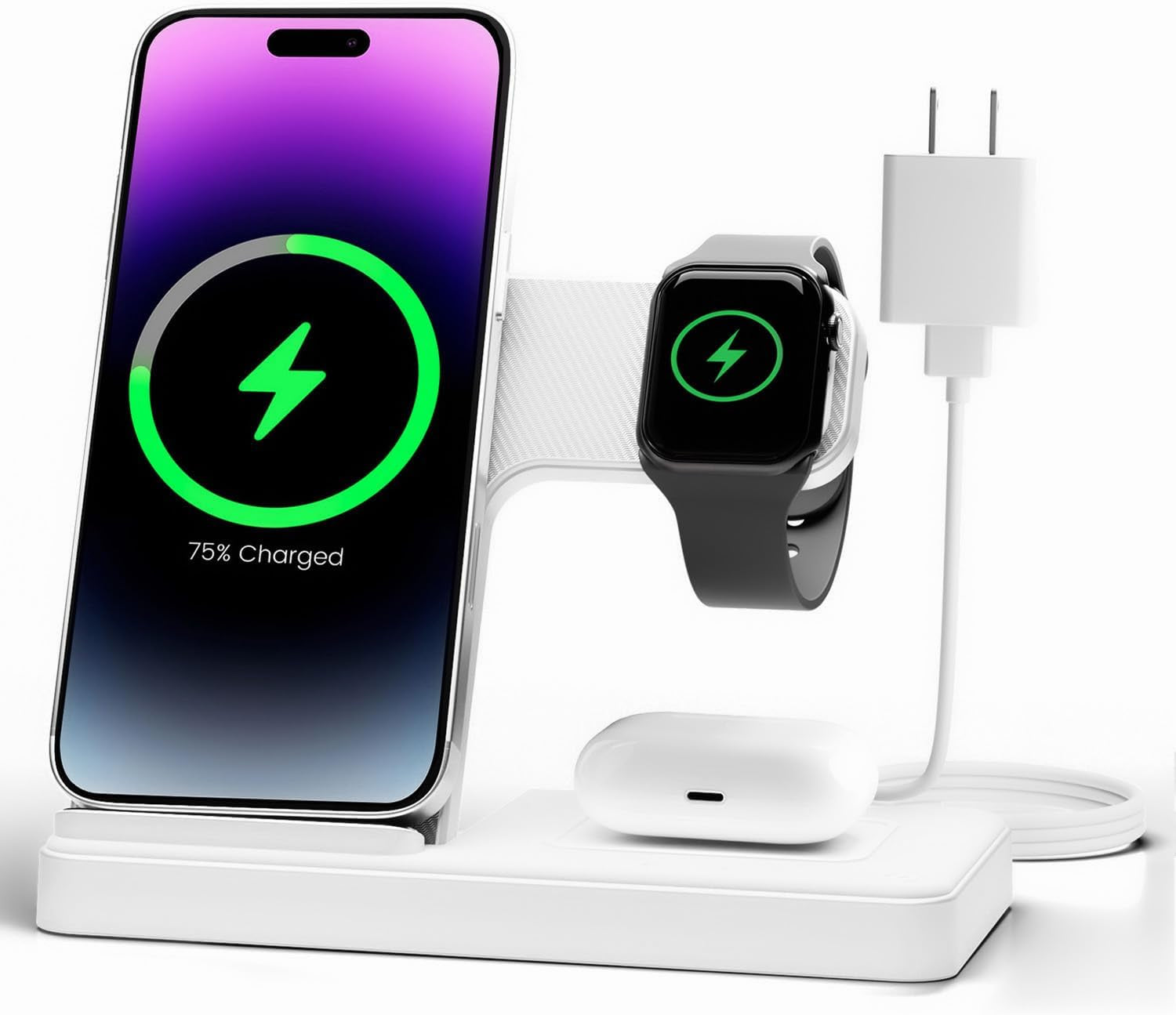 Wireless Charger Iphone Charging Station: 3 in 1 Charger Stand Multiple Devices for Apple - Iphone 17 16E 16 15 14 Pro Max 13 12 11 - Watch 11 10 9 8 7 6 5 4 3 2 SE and Ultra Series - Airpods 4 3 Pro