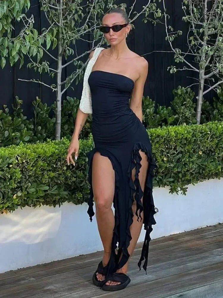 Women's Sleeveless Bodycon Maxi Dress – Off-Shoulder Slit Style