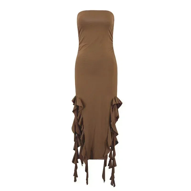 Women's Sleeveless Bodycon Maxi Dress – Off-Shoulder Slit Style
