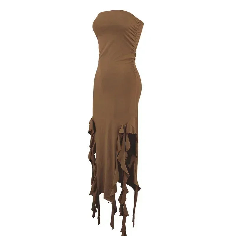 Women's Sleeveless Bodycon Maxi Dress – Off-Shoulder Slit Style