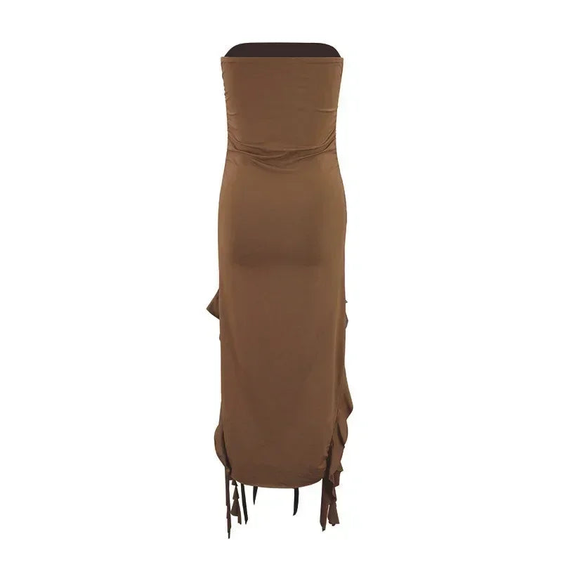 Women's Sleeveless Bodycon Maxi Dress – Off-Shoulder Slit Style