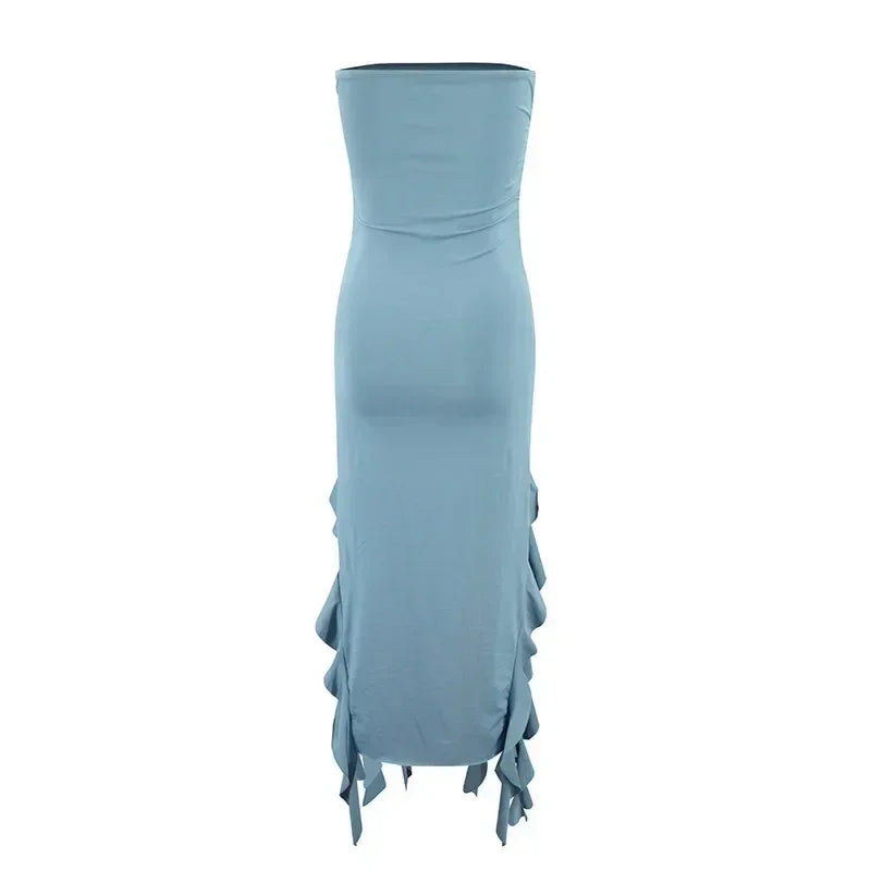 Women's Sleeveless Bodycon Maxi Dress – Off-Shoulder Slit Style
