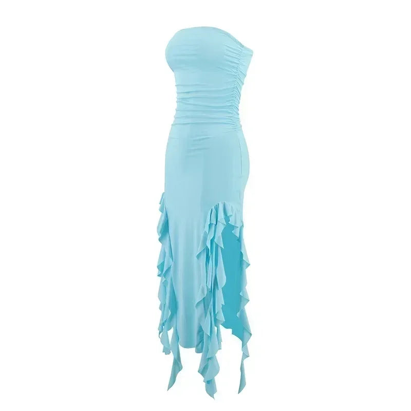 Women's Sleeveless Bodycon Maxi Dress – Off-Shoulder Slit Style
