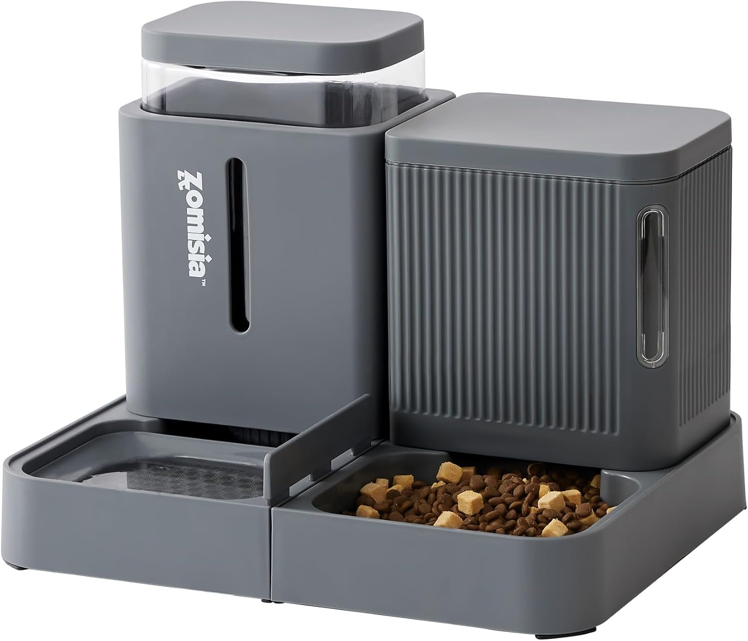 ZOMISIA Automatic Cat Feeder and Water Dispenser Set, 2 in 1 Gravity Cat Food Dispenser with 180 Degree Rotatable, Pet Self Feeding Large Capacity for Small Dogs Puppy Kitten, Black, 0.8 Gallon X 2