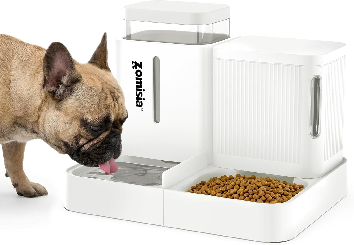 ZOMISIA Automatic Cat Feeder and Water Dispenser Set, 2 in 1 Gravity Cat Food Dispenser with 180 Degree Rotatable, Pet Self Feeding Large Capacity for Small Dogs Puppy Kitten, Black, 0.8 Gallon X 2