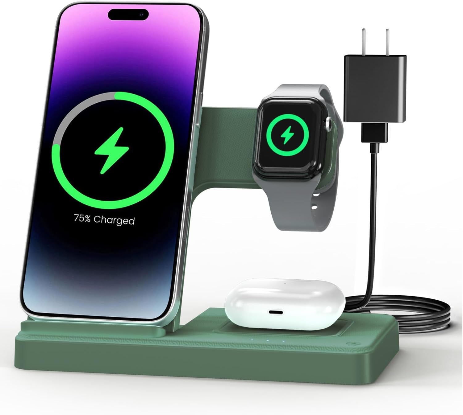 Wireless Charger Iphone Charging Station: 3 in 1 Charger Stand Multiple Devices for Apple - Iphone 17 16E 16 15 14 Pro Max 13 12 11 - Watch 11 10 9 8 7 6 5 4 3 2 SE and Ultra Series - Airpods 4 3 Pro